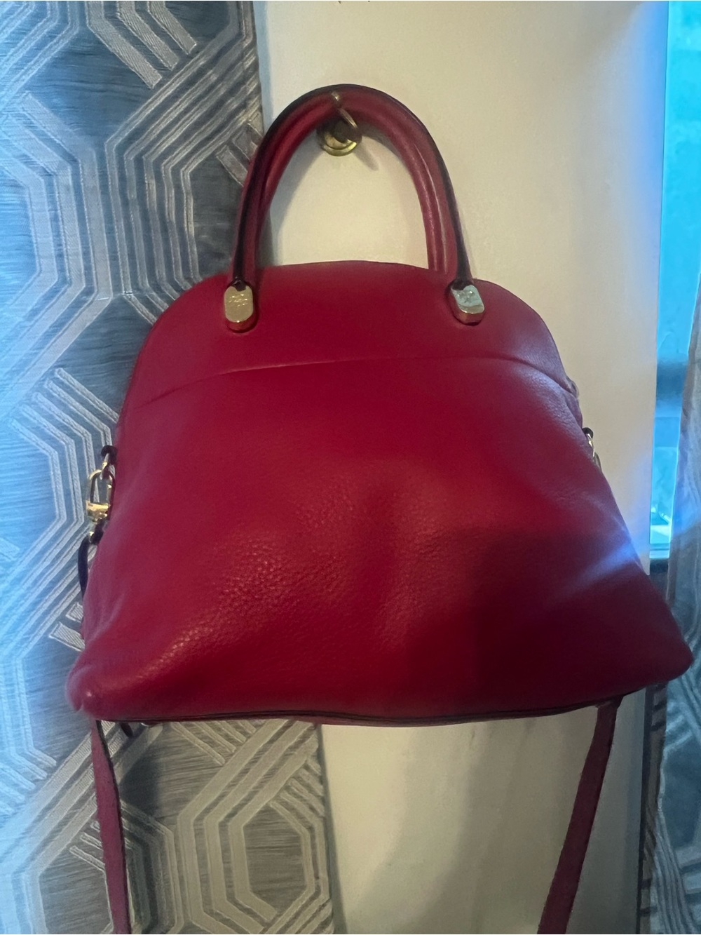 Brooks Brothers Crimson Leather Dome Crossbody Bag